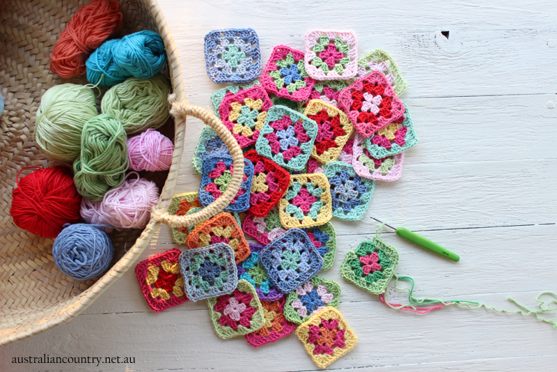 granny squares in basket