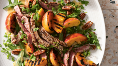 Flank Steak Salad with Pecans & Charred Peaches